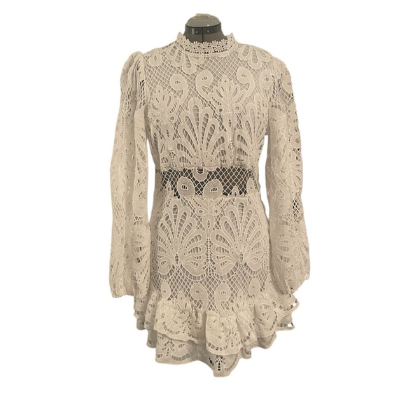 CHICWISH Endless Adoration White Crochet Mini Dress Long Sleeve Size L - Picture 3 of 11